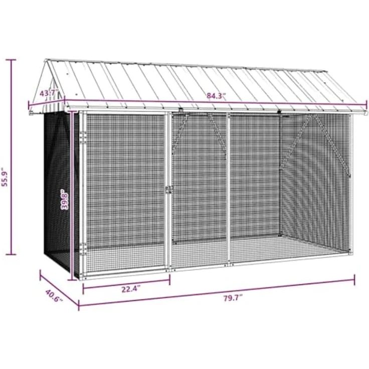 vidaXL Vogelkäfig Anthrazit, verzinkter Stahl, 227 x 112 x 141 cm, moderner, wetterfester Käfig für Garten und Terrasse, ideal für verschiedene Vogelarten – Bild 4