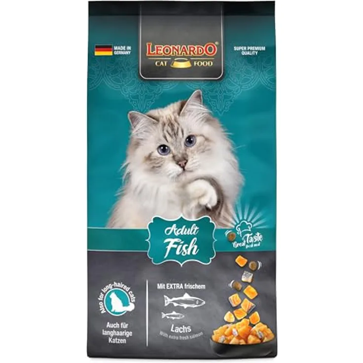 LEONARDO Adult Fish 7,5kg, Trockenfutter für ausgewachsene Katzen ab 1 Jahr, mit 30% frischem Lachs, stärkt die Abwehrkräfte, Alleinfuttermittel für alle Rassen