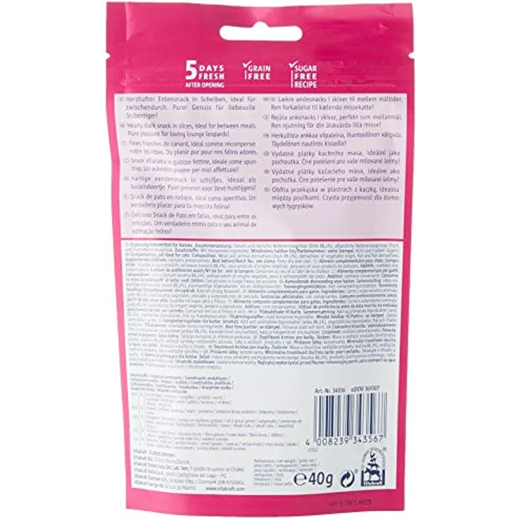 Vitakraft Katzensnack Mininos, Entensnack in Scheiben mit hohem Fleischanteil, 40g, zuckerfrei und getreidefrei – Bild 2