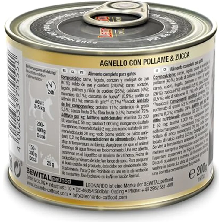 LEONARDO Katzen Nassfutter Superior Selection, Lamm mit Geflügel & Kürbis, getreidefrei, ohne Zucker, 6x200g Dose, Made in Germany – Bild 3