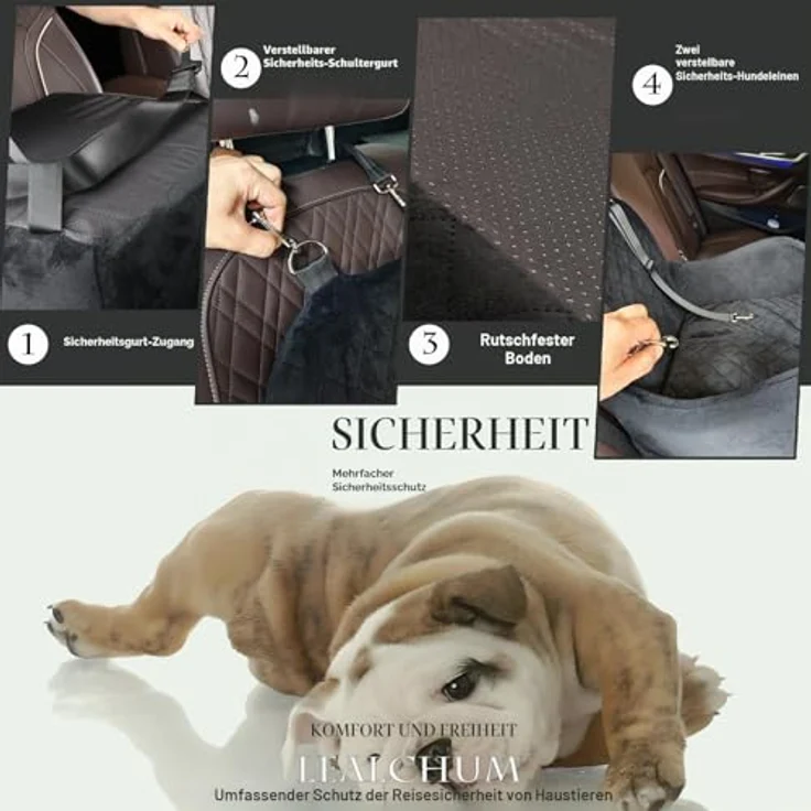 Lealchum Hunde-Autositz für kleine/mittelgroße Hunde, tragbarer Welpensitz mit erhöhtem Kissen, abnehmbar und waschbar, mit Aufbewahrungstaschen (Coffee, Medium) – Bild 3