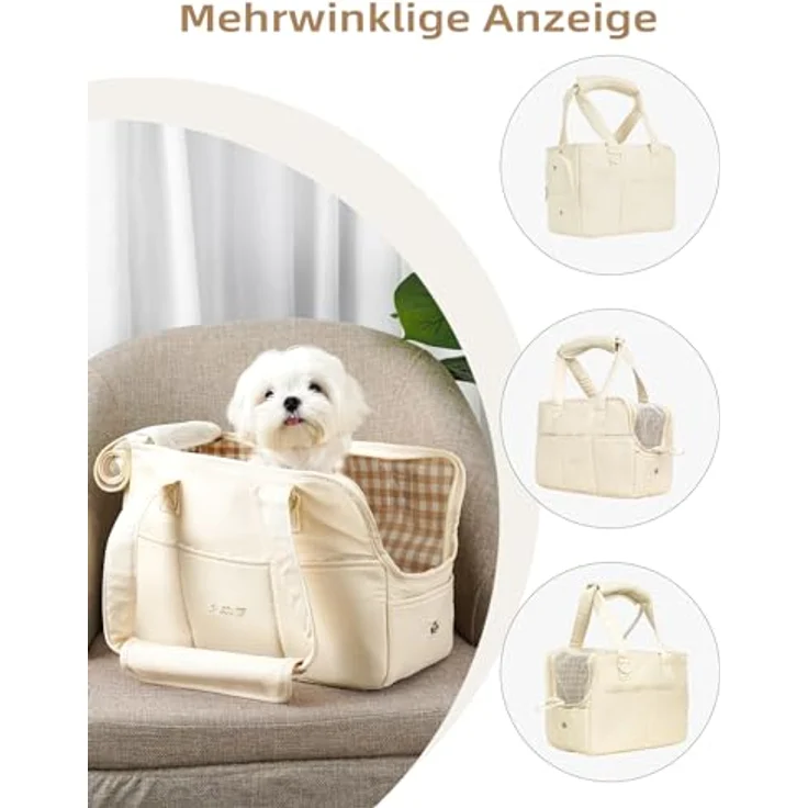 ONECUTE Hundetrage Soft Sided für kleine Hunde, Kaninchen und Katzen, zusammenklappbar mit 5 großen Taschen, atmungsaktives Baumwollmaterial, beige (43 * 19 * 31 cm) – Bild 5
