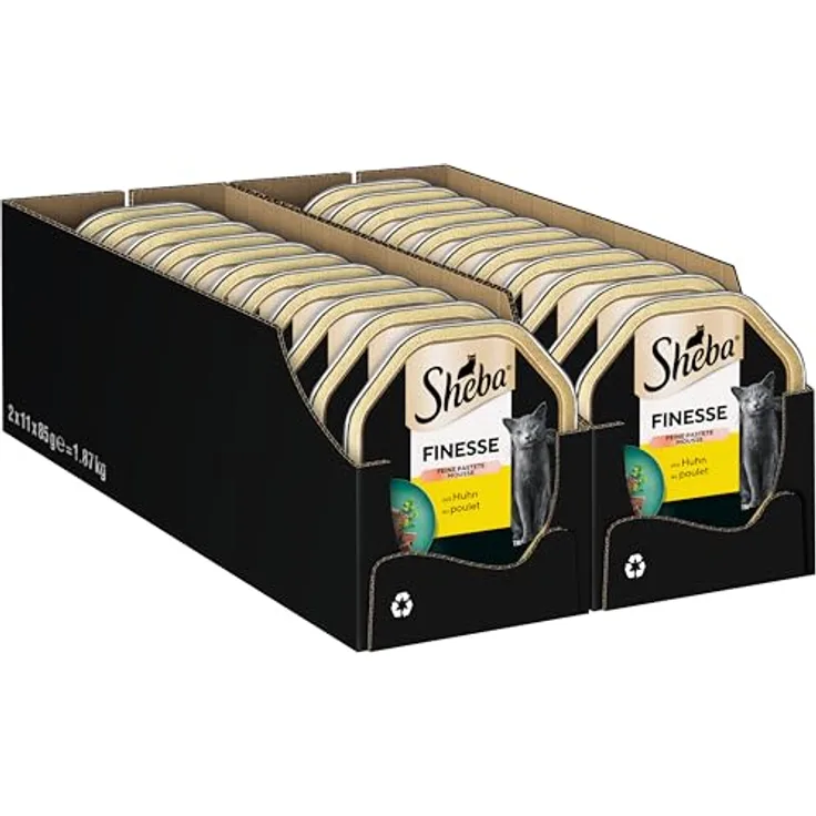 SHEBA Finesse Feine Pastete für Katzen, Nassfutter mit Huhn, 22 x 85g Schale