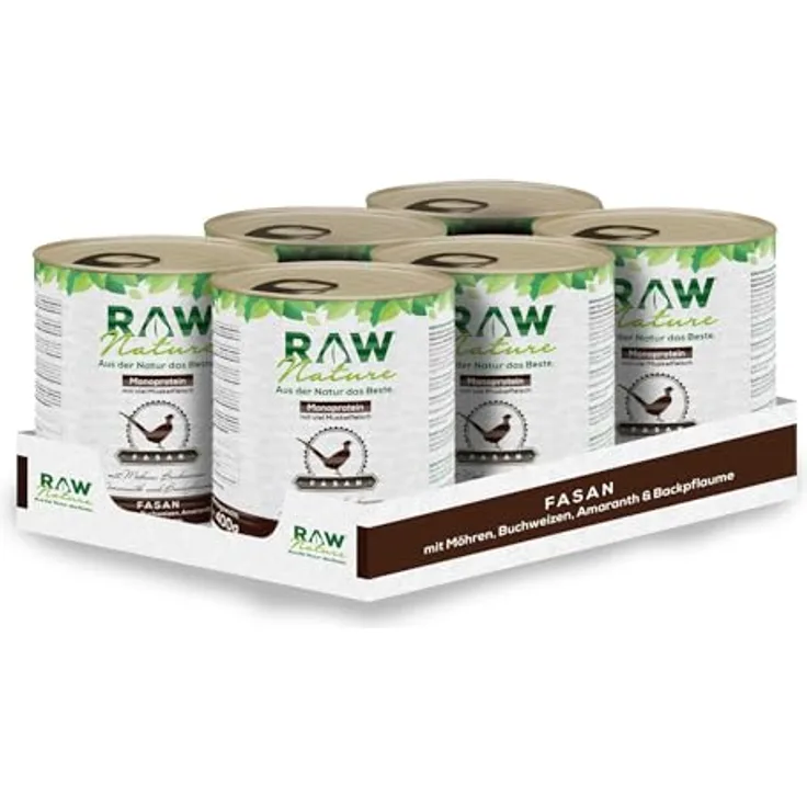 RAW Nature Fasan Pur 6x800g, Nassfutter für Hunde, 84% Fasanenfleisch, gluten- und getreidefrei, Monoprotein, Alleinfuttermittel, ideal für sensible Mägen