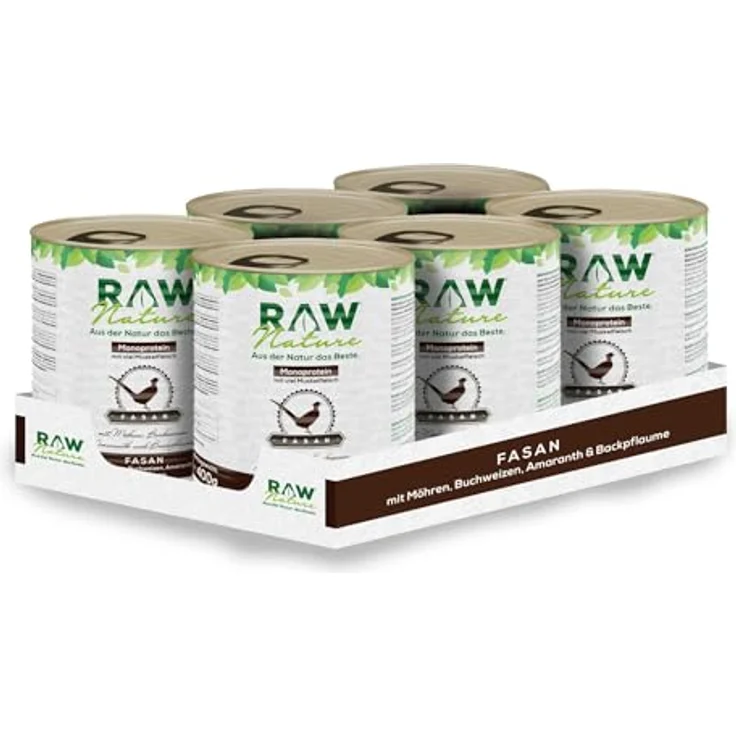 RAW Nature Fasan Pur 6x800g, Nassfutter für Hunde, 84% Fasanenfleisch, gluten- und getreidefrei, Monoprotein, Alleinfuttermittel, ideal für sensible Mägen – Bild 1