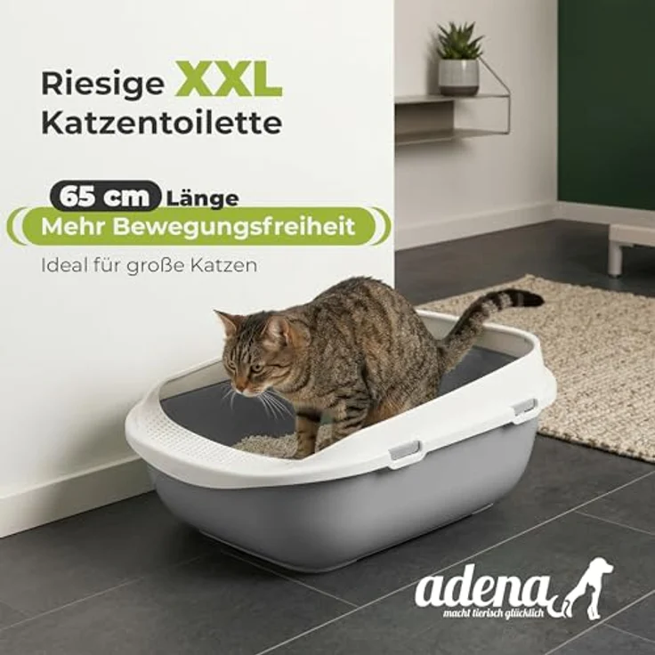 adena Katzentoilette XXL Jumbo Schale 65 cm graubeige, mit perforierter Einstiegsstufe und großer Streuschaufel – Bild 3