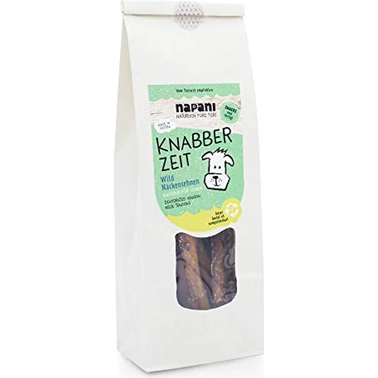 napani Knabber Zeit Wild Nackensehnen, 100% Naturprodukt, getreidefrei & glutenfrei, 200g Hundeleckerlis