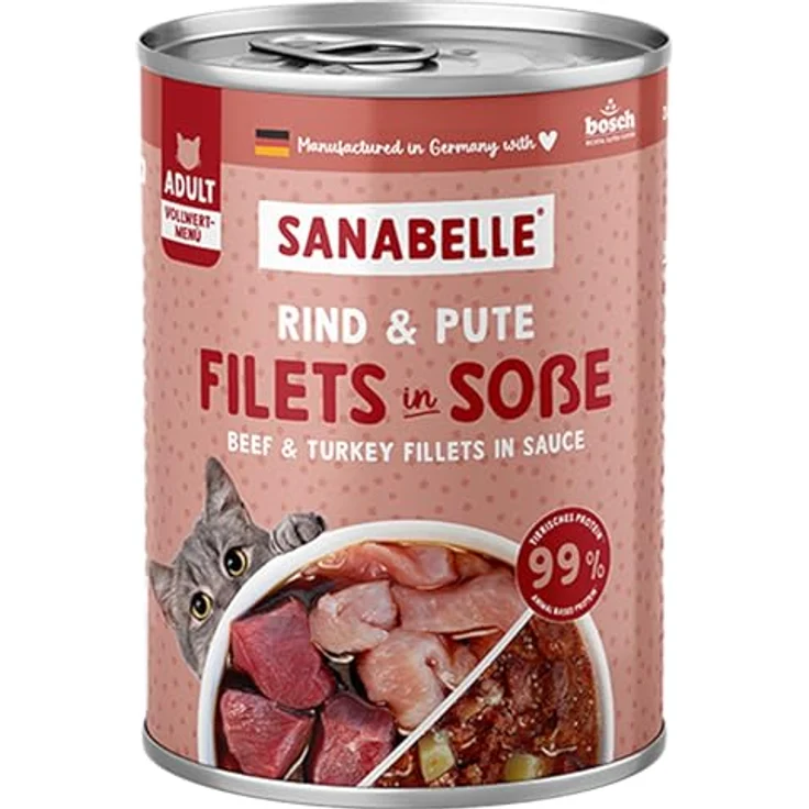Sanabelle Nassfutter Schlemmertopf mit Rind & Pute, getreidefreies Alleinfutter für Katzen, 6 x 380g, 2.28 kg – Bild 1