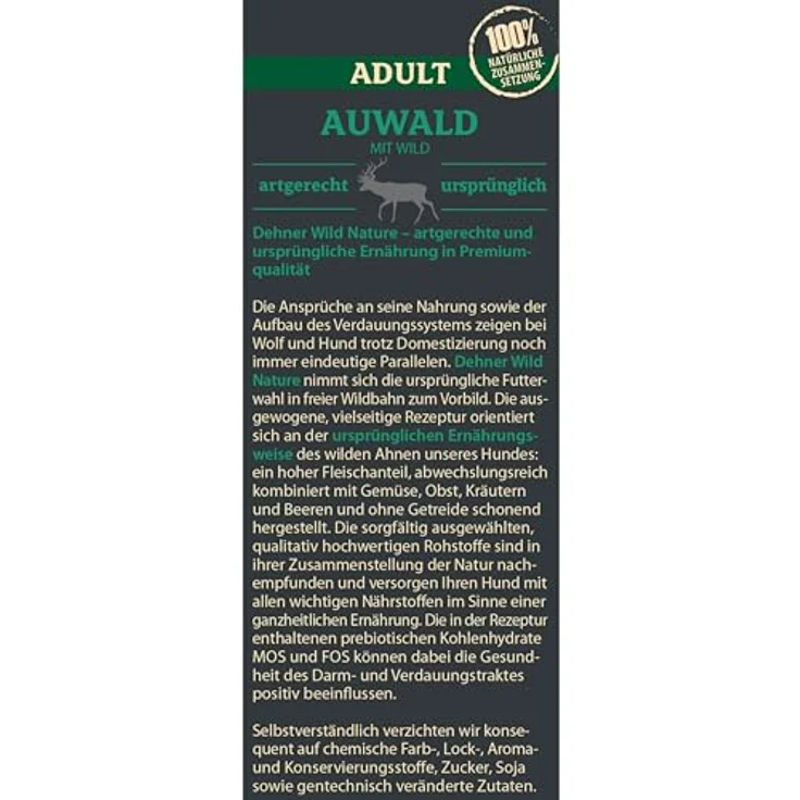 Dehner Wild Nature Hundefutter Auwald, getreidefreies und zuckerfreies Trockenfutter für ausgewachsene Hunde, 12 kg, hohe Fleischanteile, speziell für kleinere und mittlere Rassen – Bild 4
