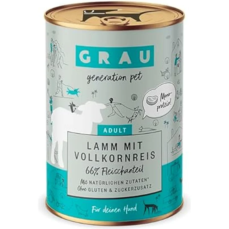 GRAU Nassfutter für Hunde - Lamm mit Vollkornreis, Monoprotein, glutenfrei, 6er Pack (6 x 400 g) für Erwachsene Hunde – Bild 4