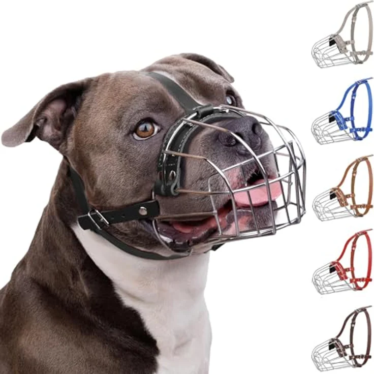 BRONZEDOG Metallmaulkorb für große Hunde – Verstellbare Lederriemen, Drahtkorb für Amstaff, Braun – Bild 1