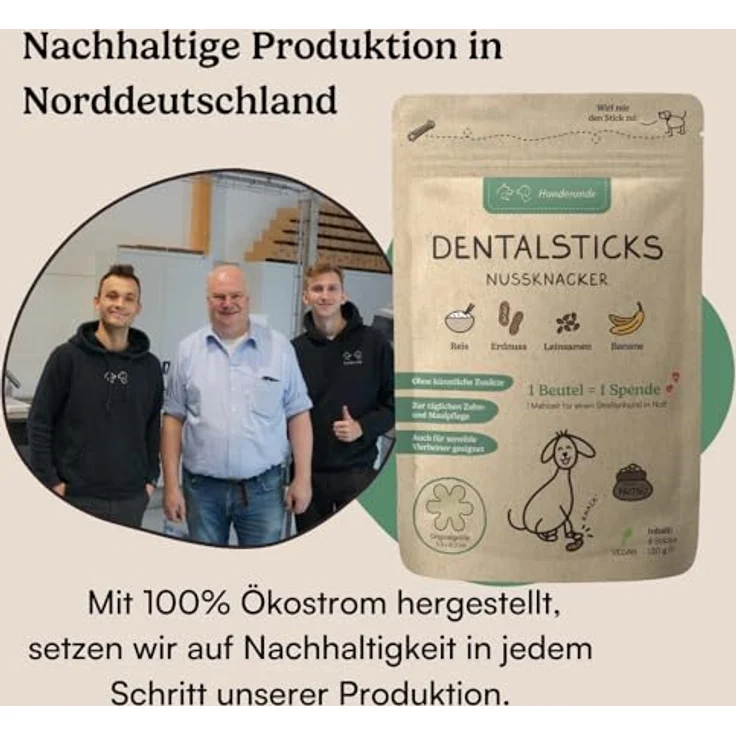 Hunderunde Dental Sticks Nussknacker, Kausnack für Hunde mit Erdnuss & Banane, 42 STK, getreidefrei & ohne tierische Proteine, zur Plaque- & Zahnsteinreduktion, vegane Zahnpflege – Bild 5