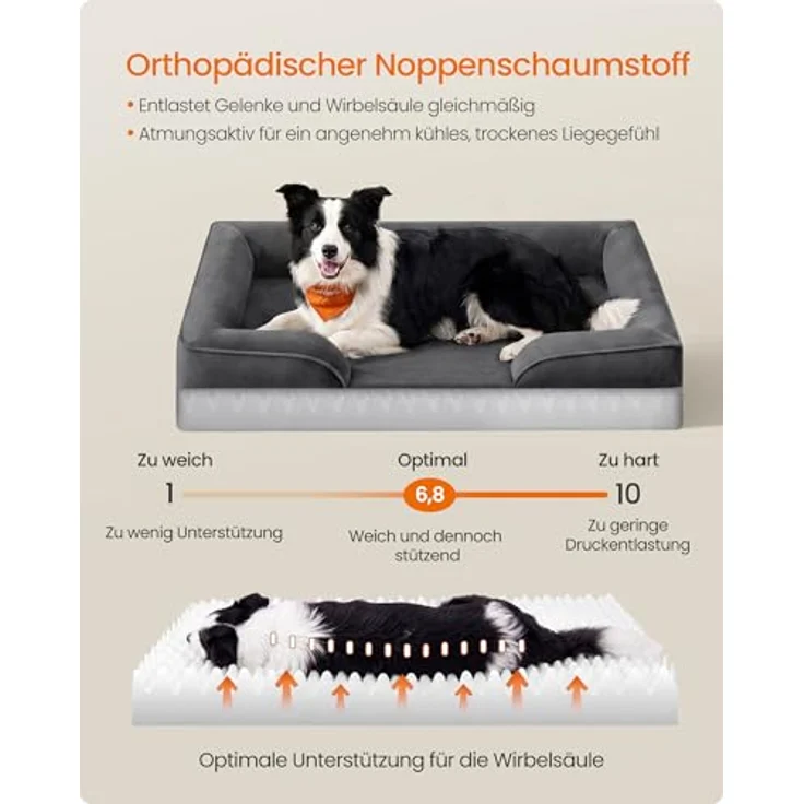 Feandrea Orthopädisches Hundebett PGW323GN01, XL Hundekissen mit erhöhter Randunterstützung, Noppenschaumstoff, abnehmbarer, waschbarer Bezug, rutschfest, schiefergrau, 104 x 69 x 17 cm – Bild 3