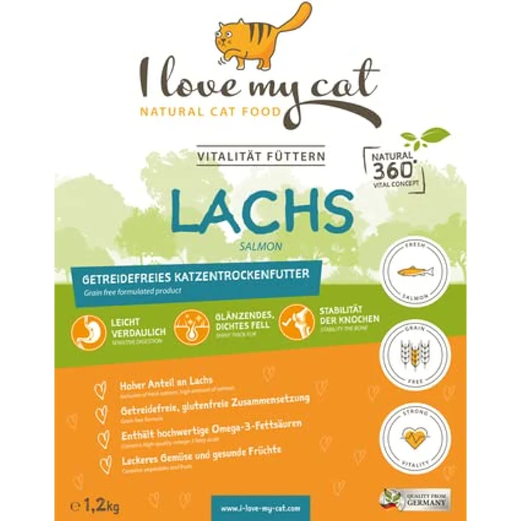 I Love My Cat Hochwertiges getreidefreies Trockenfutter mit frischem Lachs und hohem Omega-3-Gehalt für Katzen - 1,2 kg - Ideal für eine gesunde Ernährung – Bild 3