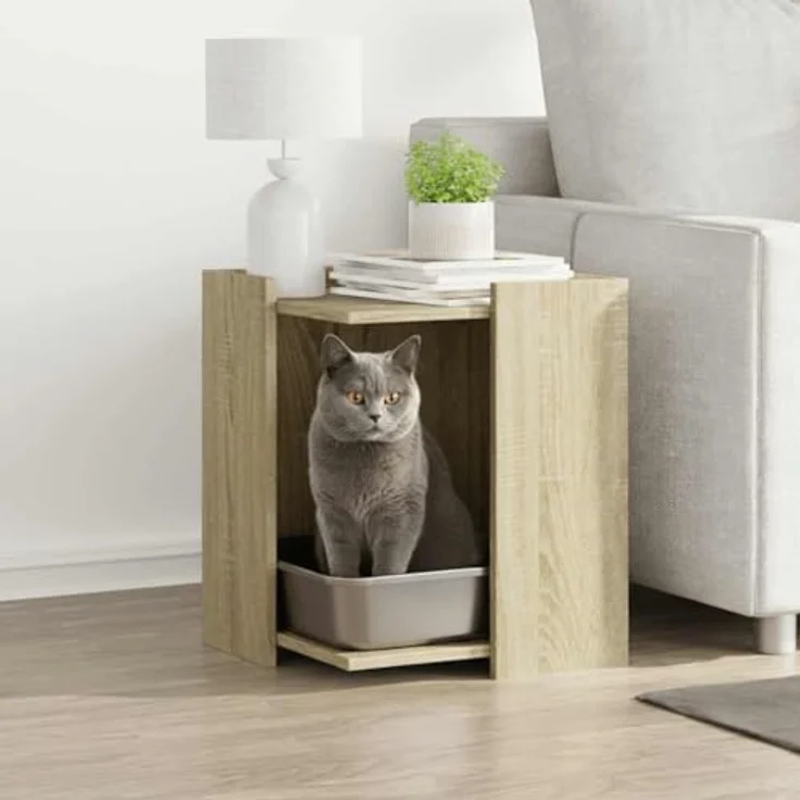 vidaXL Katzentoilette, Katzenklo Sonoma Eiche 42x42x51 cm Holzwerkstoff in Sonoma-Eiche, Platzsparendes Design, Vielseitig einsetzbar – Bild 3
