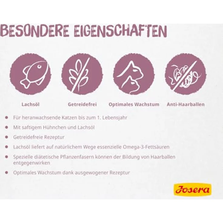 JOSERA Nassfutter Kitten Chicken, getreidefreies Premium Katzenfutter mit Huhn & Kürbis, 12 x 85 g, mit Lachsöl, Anti-Haarballen, Alleinfutter für wachsende Katzen – Bild 3