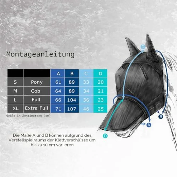 Harrison Howard CareMaster Ergonomische Pferde Fliegenmaske mit dicker Fleece-Polsterung und UV-Schutz, Schwarz/Silber, Warmblut (L) – Bild 3