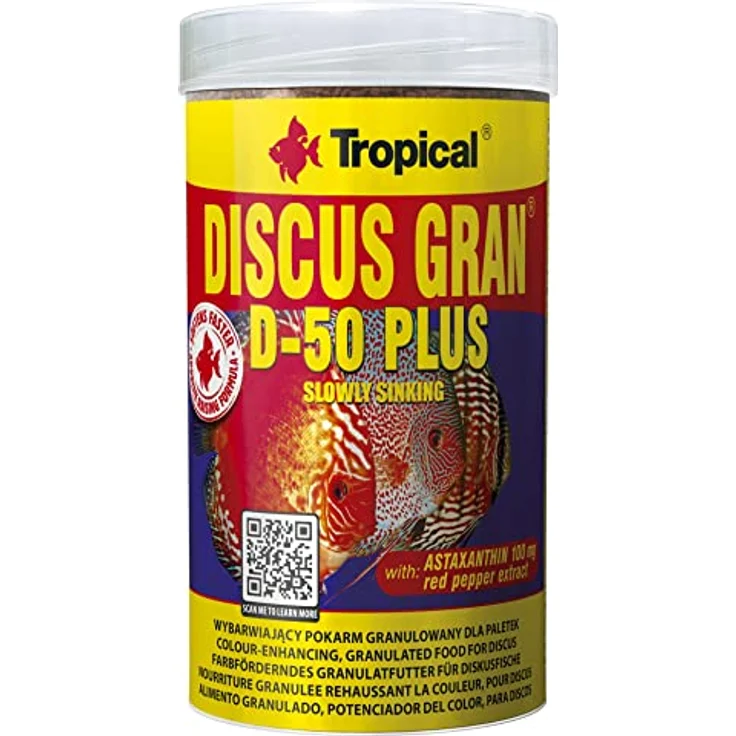 Tropical Discus Gran D-50 Plus, sinkendes Granulatfutter für Diskus mit 50% Proteingehalt und Astaxanthin, 250 ml – Bild 1