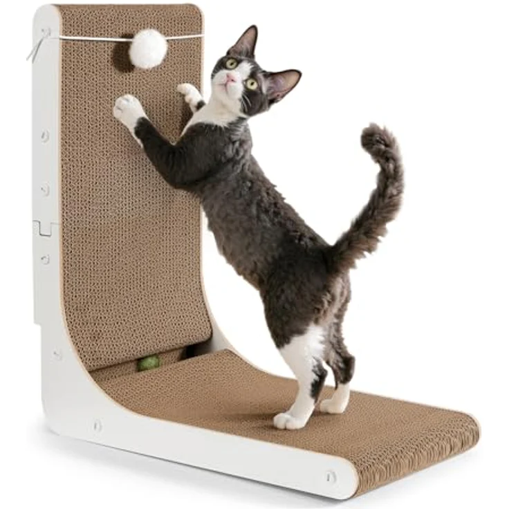 Gimars L-förmiges Kratzbrett für Katzen, 47 cm mit Minzball, vertikale Kratzpappe, langlebig und schützend für Möbel, groß – Bild 1