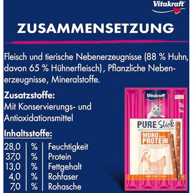 Vitakraft Pure Stick Huhn, Katzensnacks weizenfrei, 4x5g ohne Farbstoffe und künstliche Geschmacksverstärker – Bild 3
