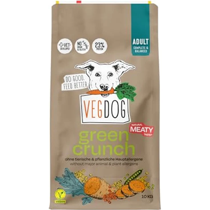 VEGDOG Green Crunch, 10 kg Hunde-Trockenfutter für ausgewachsene Hunde, 100% vegan, ohne künstliche Zusatzstoffe – Bild 1