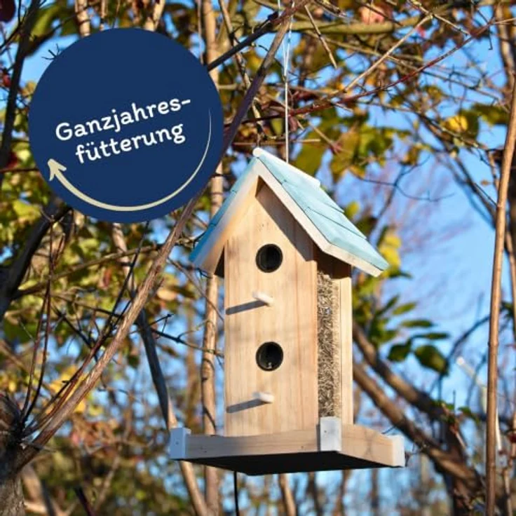 Lyra Pet® Vogelhaus Villa, Wetterfestes Futterhaus aus Holz mit Plexiglas, einfache Befüllung und Reinigung – Bild 4