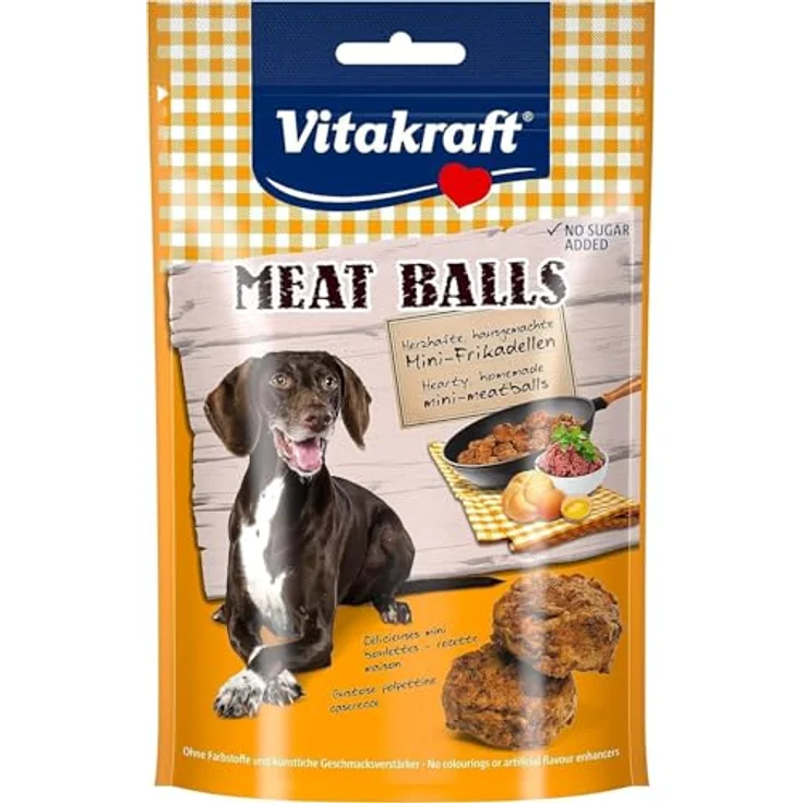 Vitakraft Meat Balls, Hundeleckerli, weiche Mini-Frikadellen ohne Zuckerzusatz, 80g im wiederverschließbaren Beutel – Bild 1