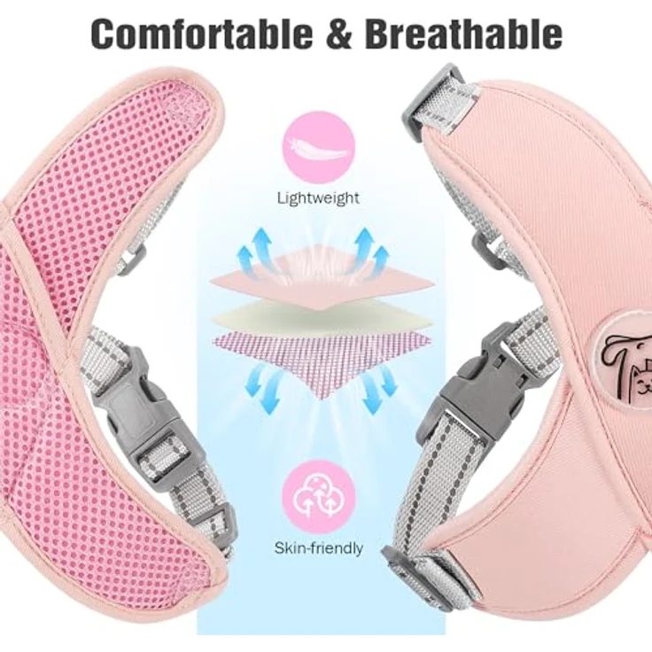 Pawaboo X-Rahmen Hundegeschirr mit Hundeleine Set, Verstellbares Anti Zug Anti-Erstickung Brustgeschirr für Kleine und Mittelgroße Hunde, Atmungsaktive Weste (M, Rosa) – Bild 5