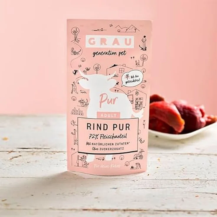 GRAU Nassfutter für Katzen - Rind pur, Monoprotein, 16er Pack (16 x 125 g) für adulte Katzen – Bild 2