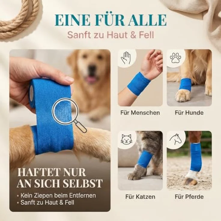 HUND IST KÖNIG Verband selbstklebend, elastische Fixierbinde 10cm/5cm, 12x4,7m wasserabweisend und atmungsaktiv für Mensch & Tier – Bild 3