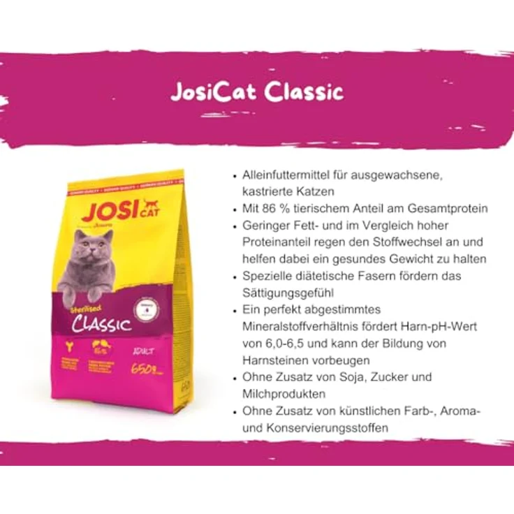 Josera JosiCat Sterilised Classic, Katzen-Trockenfutter für kastrierte Katzen, 650g Beutel – Bild 2