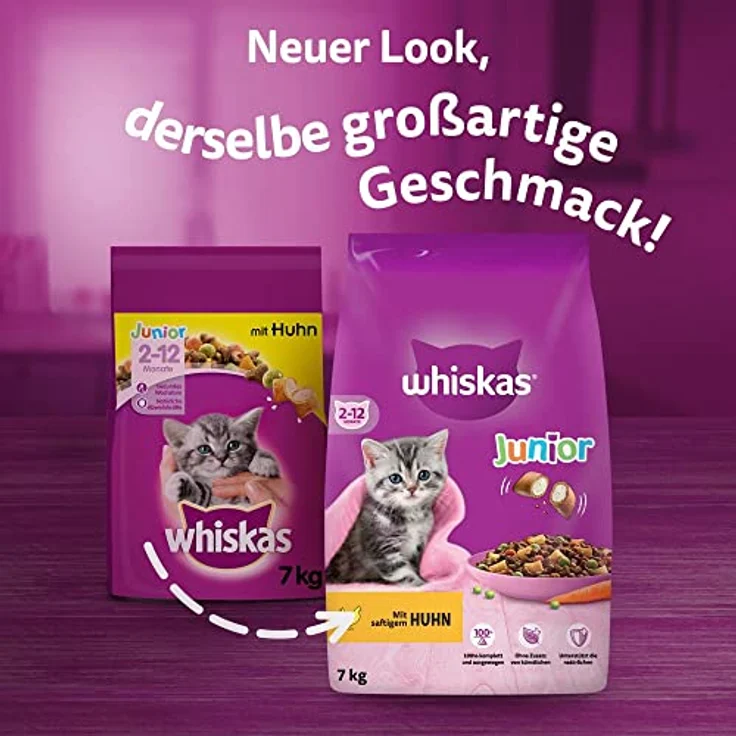 Whiskas Junior Huhn, Katzenfutter für Kätzchen mit Vitamin E, 7 kg – Bild 2