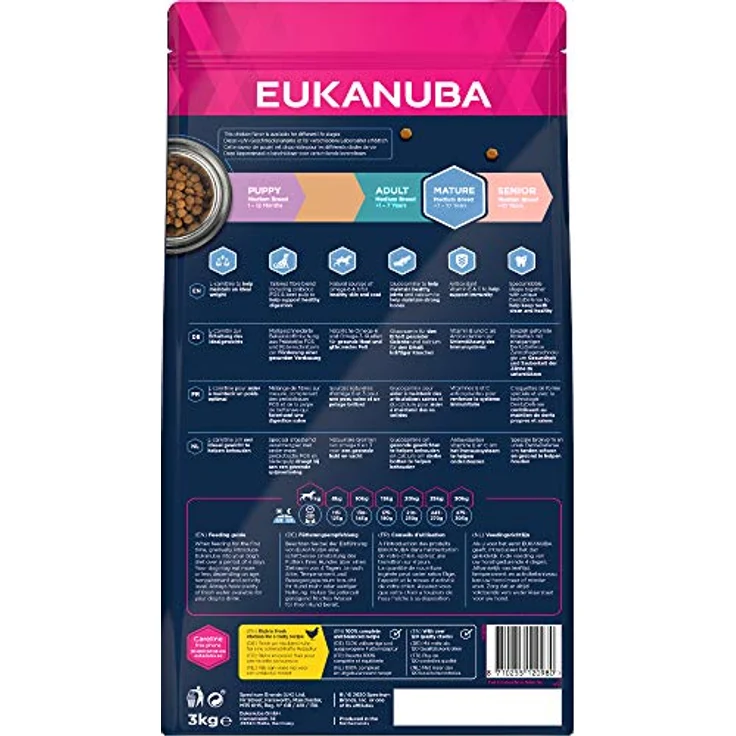 Eukanuba Hundefutter mit frischem Huhn für mittelgroße Rassen, Premium Trockenfutter für reife Hunde, unterstützt Gelenke und Verdauung, 3 kg – Bild 2