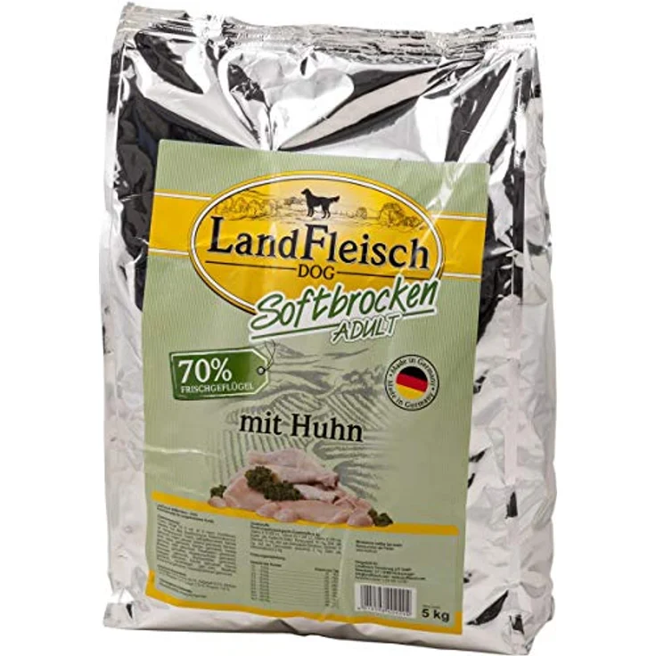 Landfleisch Dog Softbrocken mit Huhn, Alleinfuttermittel für ausgewachsene Hunde, 70% Frischgeflügel, 5 kg – Bild 1