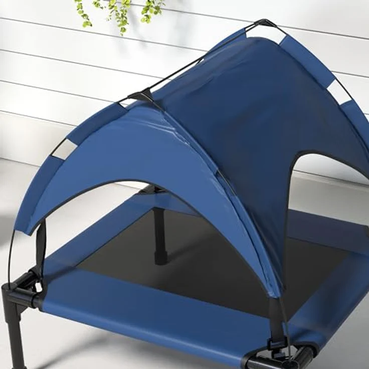 PawHut Tierbett mit Baldachin, Outdoor Hundeliege mit Dach, Atmungsaktiv, Oxford, für kleine und mittelgroße Hunde Dunkelblau Oxford 76 x 61 x 69,5 cm – Bild 9