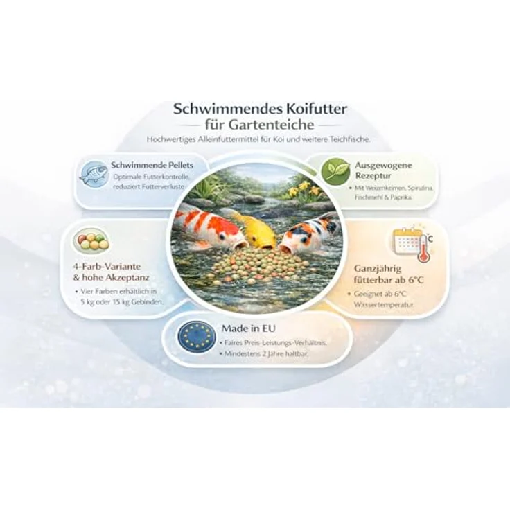 Koi- und Bonsaipark Herdecke Fischfutter Mix für Koi's, 15 kg schwimmende Pellets (3 mm) – Alleinfuttermittel für Zierfische in 4 Farben (rot, grün, gelb, weiß) – Bild 5