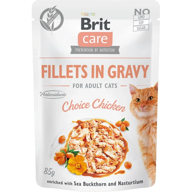 Brit Care Cat Fillets in Gravy, Nassfutter für Katzen mit Hühnchen, 24x85g, ohne Getreide