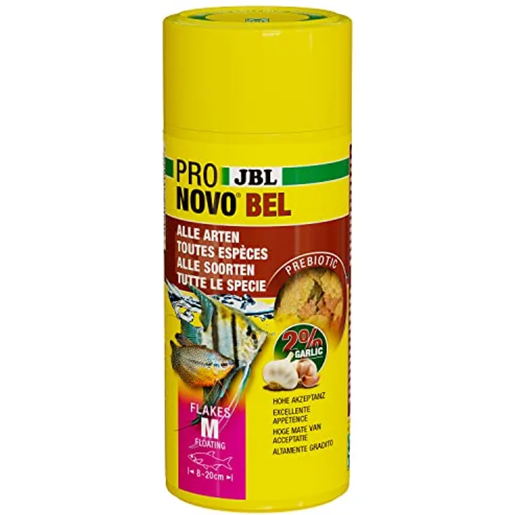 JBL PRONOVO BEL FLAKES, Hauptfutter für Aquarienfische von 8-20 cm, präbiotische Flocken mit natürlichen Rohstoffen, 250 ml