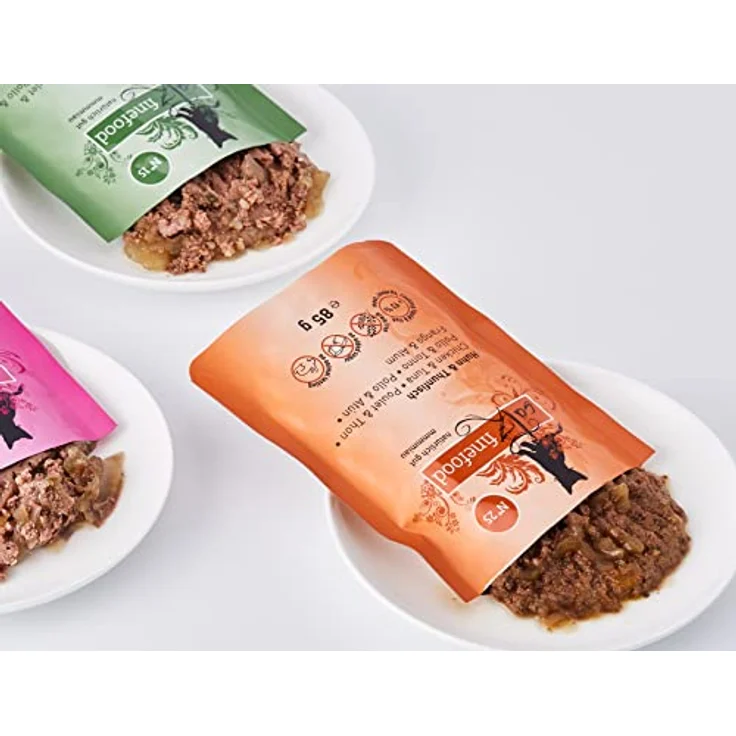 catz finefood Multipack 2, 12 x 85g Beutel, Feinkost Katzenfutter nass, Sorten Mix-Paket 2 mit Huhn, Thunfisch, Rind, Rotbarsch, Lamm, Garnelen, Wild, ohne künstliche Zusätze – Bild 2