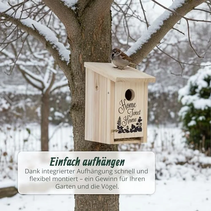 relaxdays Nistkasten Home Tweet Home, Natur, Vogelbrutkasten für Meisen und Sperlinge mit aufklappbarer Frontplatte zur einfachen Reinigung – Bild 4