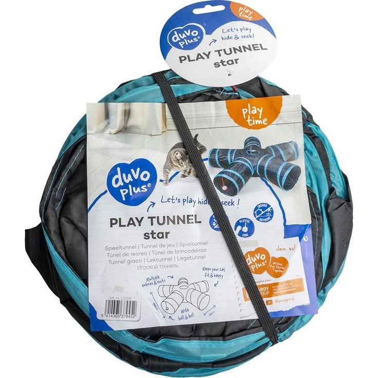 Duvoplus Spieltunnel Star für Nagetiere, Katzenspielzeug mit Ball und Glöckchen, faltbar und kompakt