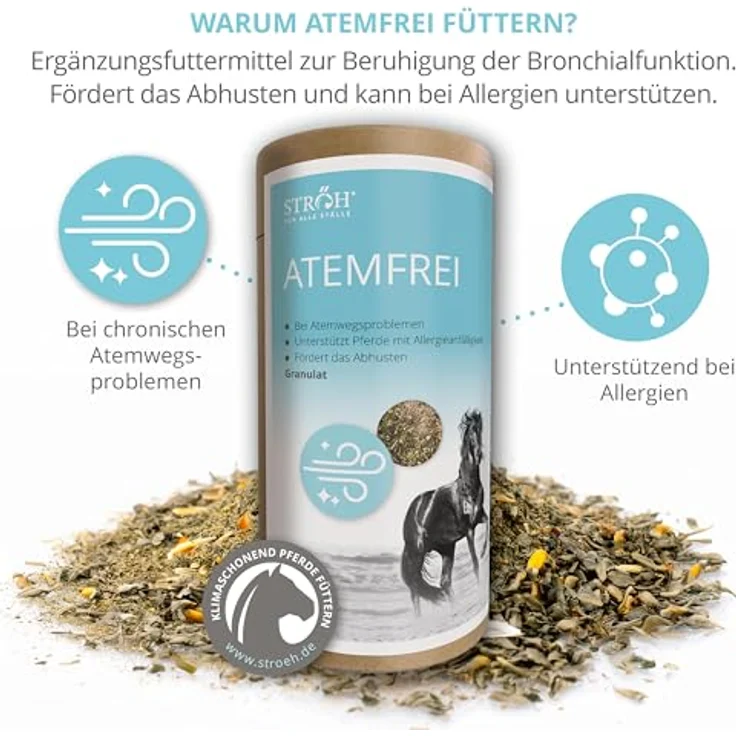 STRÖH Küsten ATEMLUFT Pellets für Pferde (900g), Ergänzungsmittel mit Bronchialkräutern zur Unterstützung der Atemwege, ideal bei Husten und Allergien – Bild 3