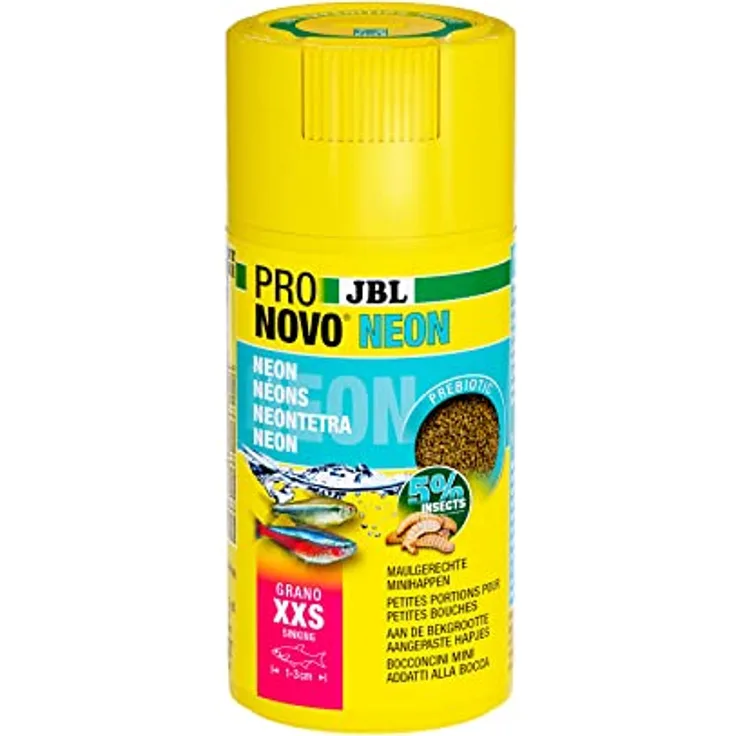 JBL PRONOVO NEON Grano, Prebiotisches Fischfutter-Granulat für Salmler, Klickdosierer, Größe XXS, 100 ml