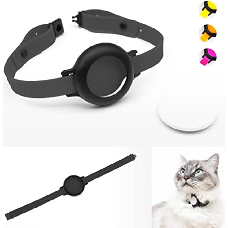 LucyBalu® Katzenhalsband für AirTag, sicheres und bequemes Silikonband in Schwarz, inklusive Ersatzband, für Katzen mit Halsumfang 20-31 cm, hypoallergen und wasserfest – Bild 1