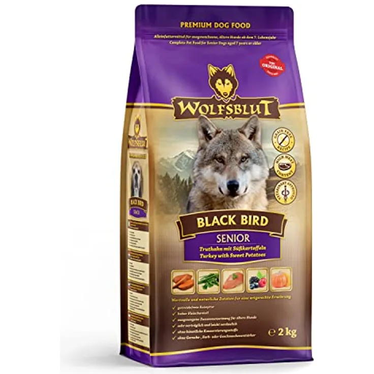 Wolfsblut Black Bird Senior, 2 kg Trockenfutter mit Truthahn, getreidefrei und ohne künstliche Zusätze