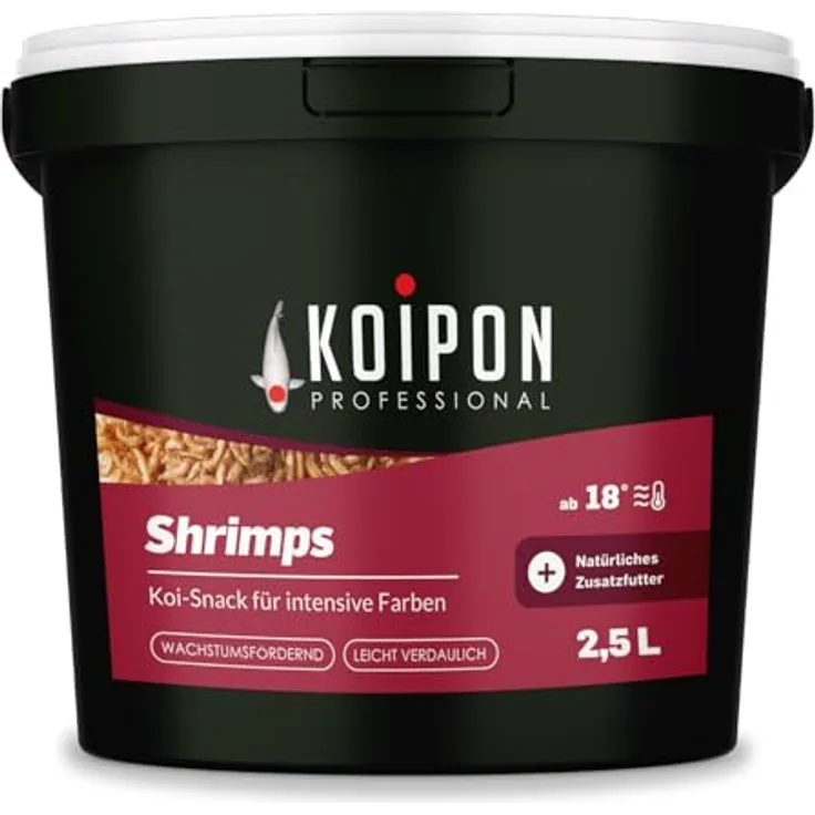 KOIPON Shrimps 2,5 L, getrocknetes Süßwassergarnelen-Naturfutter für Koi mit hohem Proteingehalt zur Verbesserung der Farbintensität und Gesundheit