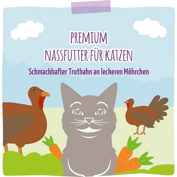 MjAMjAM Premium Nassfutter für Katzen, getreidefreier Truthahn mit Möhrchen, 6er Pack (6 x 400 g), hochfleischig und monoprotein – Bild 5