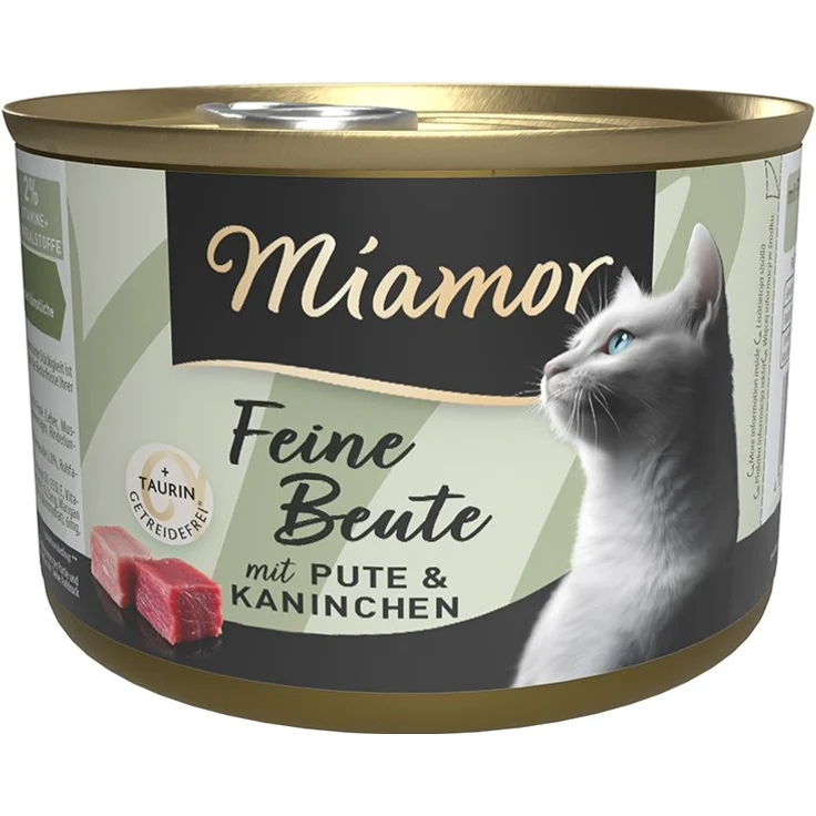 Miamor Feine Beute Pute und Kaninchen, Katzen-Nassfutter mit 65% Fleisch und Innereien, getreidefrei, 12x 185g