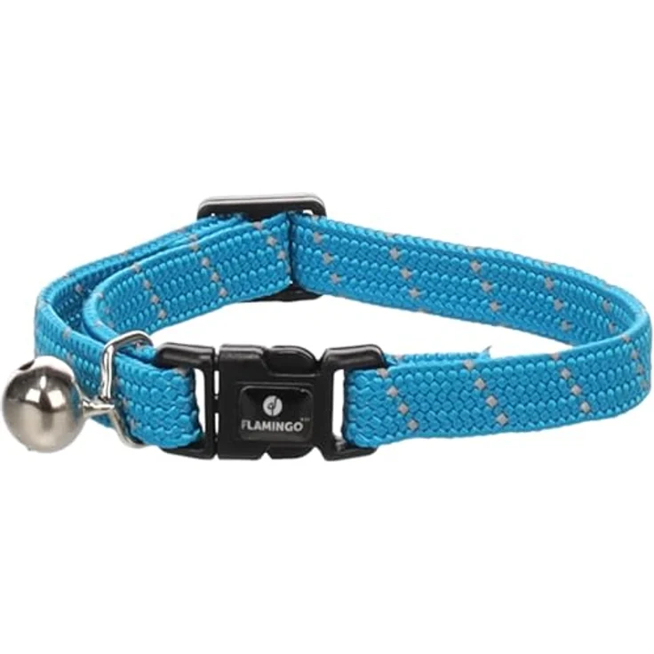 Flamingo Katzenhalsband Kitten Elza, blau, elastisches Nylon, reflektierend, 15–22 cm mit Glöckchen – Bild 2