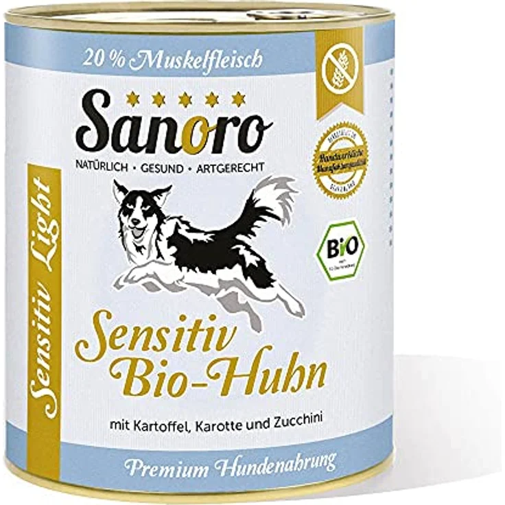 Sanoro Sensitiv Light Bio-Huhn, Premium Hundefutter bei Leishmaniose, purin- und proteinreduziert, glutenfrei, 6 x 800g – Bild 1